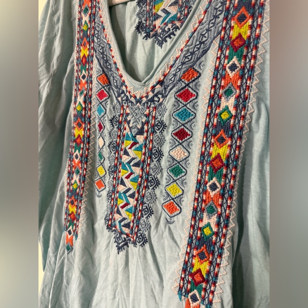 Johnny Was Amaris Everyday Embroidered Short-Sleeve Tee, Light Blue, size XL - Picture 4 of 12